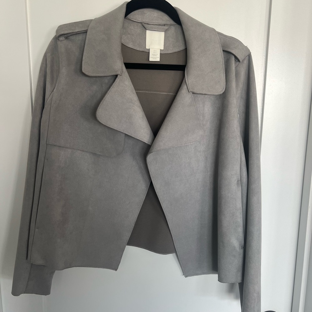 Women's Grey Suede-Look Open Front Jacket